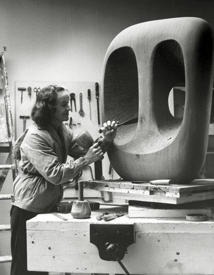 Barbara Hepworth at work.